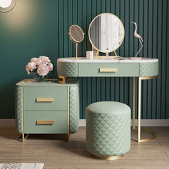 Modern green makeup vanity set with cabinet mirror and stool for dressing table