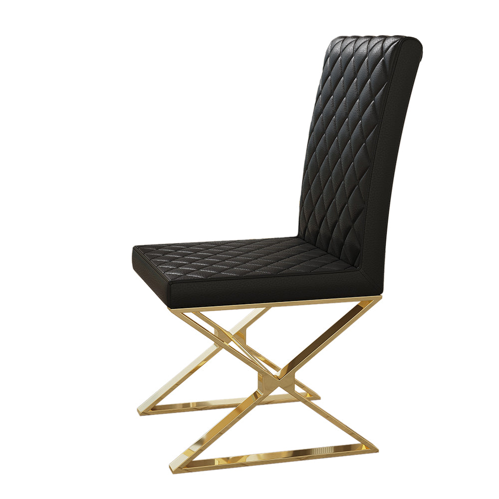  Mcltopz Juego de 2 sillas de comedor, modernas sillas de comedor  de lujo, sillas de comedor negras de cuero sintético con respaldo ovalado  dorado y patas de acero inoxidable, sillas de