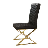 Modern Black Upholstered Leather Dining Table Chair Gold Legs Set of 2