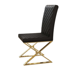 Contemporary leather dining chairs in black with golden legs - set of 2 for modern dining space