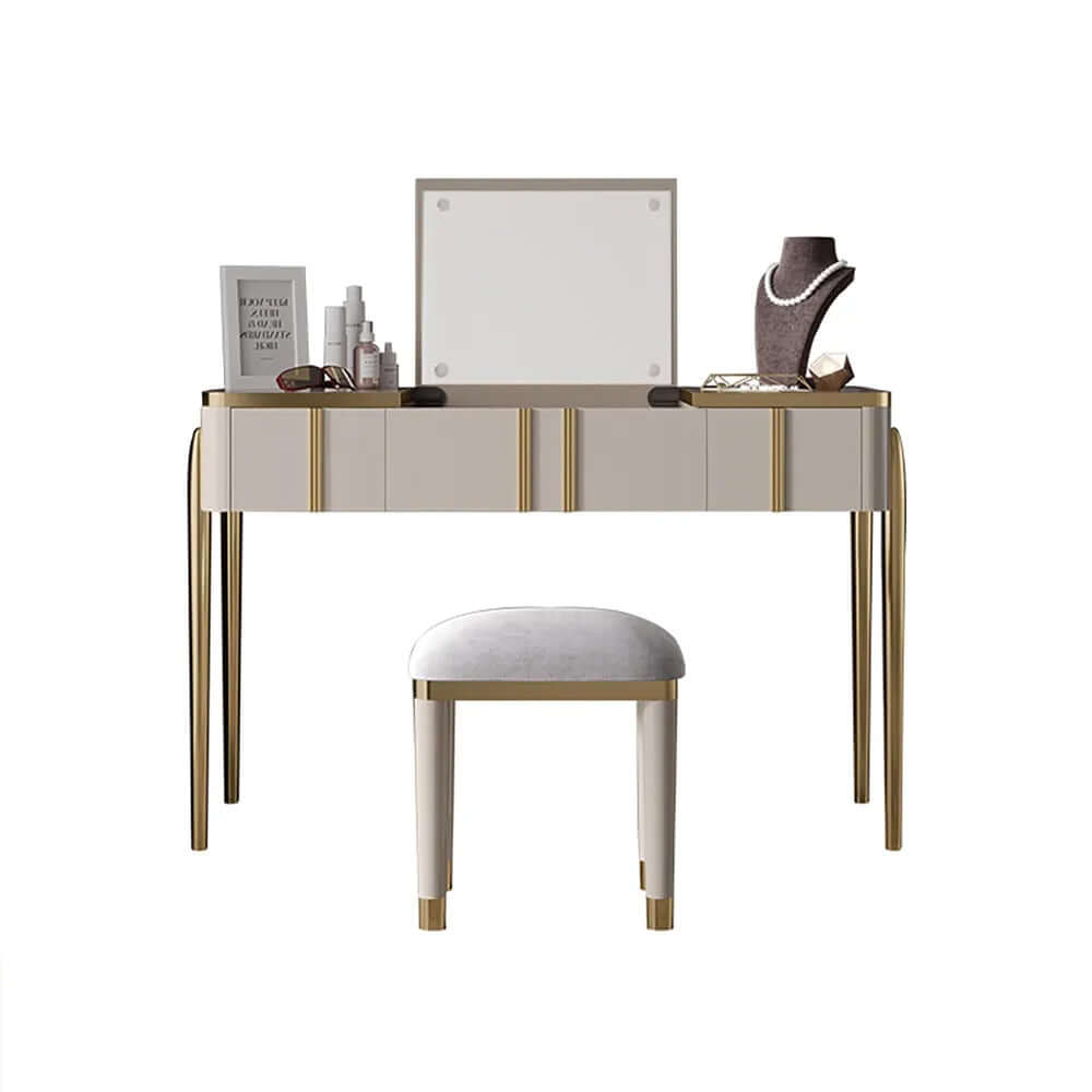 Champagne Makeup Vanity Mirror & Stool included with Flip Top 2Drawer Dressing Table Champagne Makeup Vanity Mirror & Stool included with Flip Top 2Drawer Dressing Table