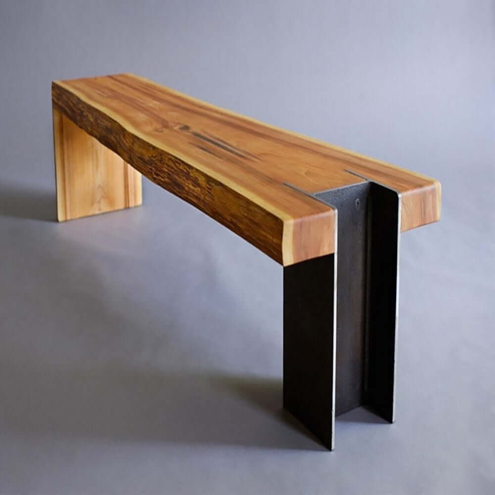 Vintage style natural wooden bench with metal legs for entryway Hauptbild