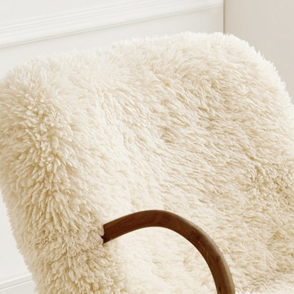 White/khaki/Gray Boucle Sherpa Upholstery Rocking Chair Solid Wood Accent Chair in Walnut