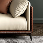 Elegant 3 Pieces Living Room Set Microfiber Leather Upholstered Sofa in Brown & Beige Design