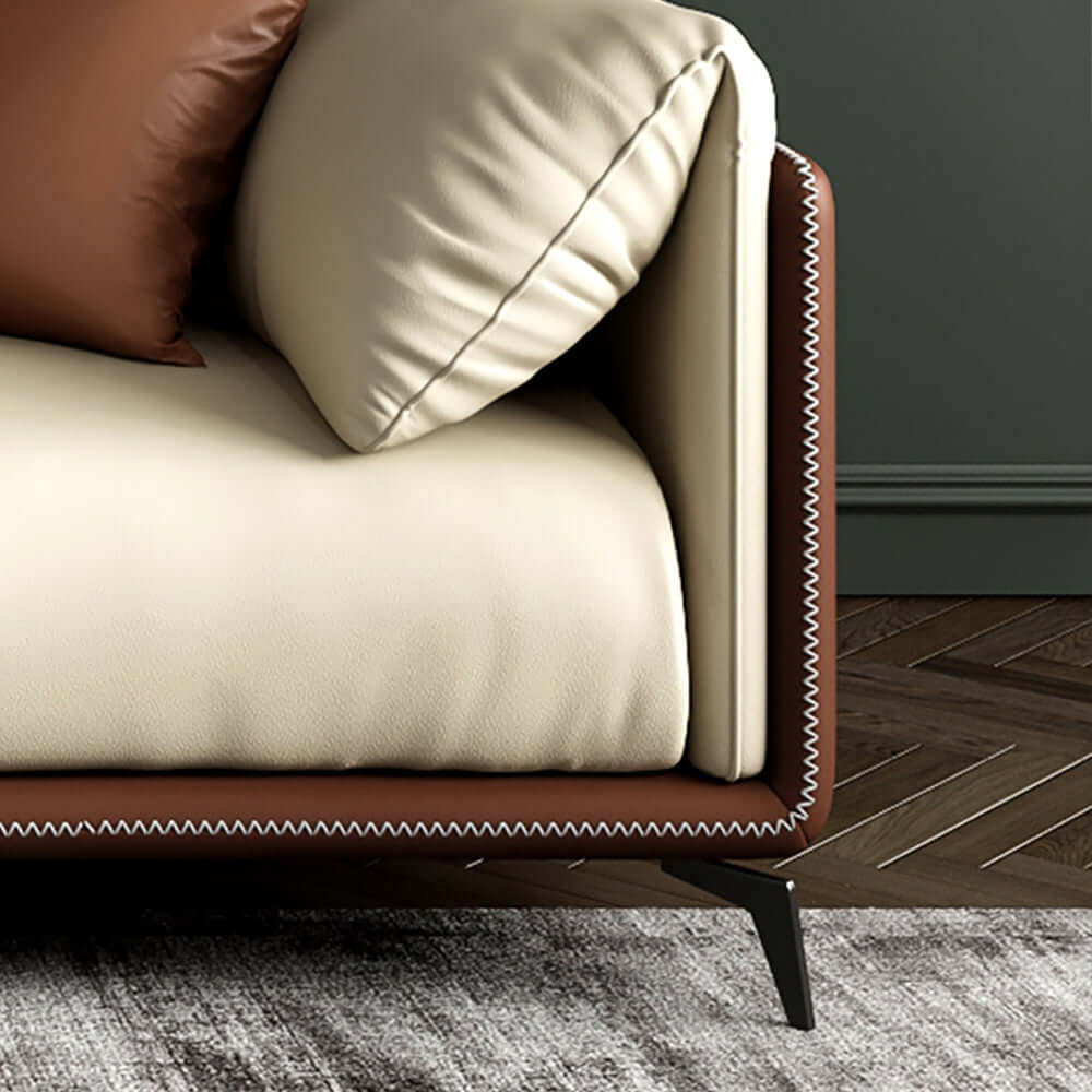 Elegant 3 Pieces Living Room Set Microfiber Leather Upholstered Sofa in Brown & Beige Design