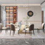 Contemporary 6-Seater Stone Top Dining Table with Gold Stainless Steel Base