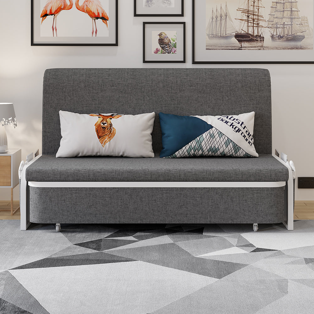 72 inch Modern Deep Gray Cotton Linen Upholstered Convertible Sofa Bed
