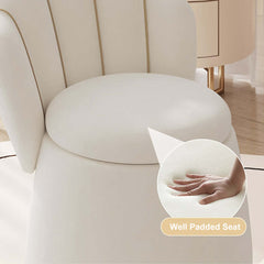 Fashionable white swivel velvet vanity stool with petal back for elegant makeup setup