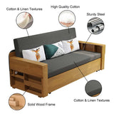 82" Gray & Brown Full Sleeper Sofa Cotton & Linen Convertible Sofa Bed with Storage
