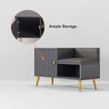 White Contemporary Upholstered Shoe Rack Bench with Storage Cabinet and Shelf Hallway