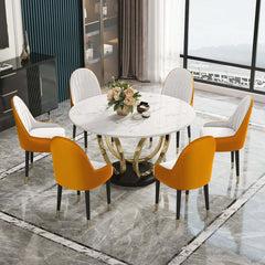 Elegant 7-piece dining room furniture set includes 53-inch sintered stone top table and 6 chairs