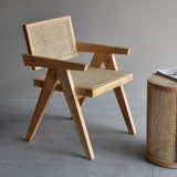 Natural Farmhouse Rattan Dining Chair with Solid Wood Frame