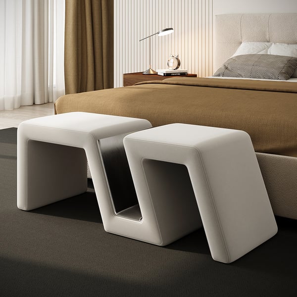 Modern White Velvet Bedroom Storage Bench Upholstered Long Bed End Bench