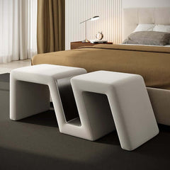 Modern white velvet bedroom storage bench with soft upholstered finish