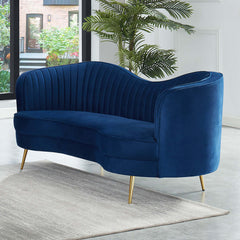 Florie Luxury 72" Vertical Channel Tufted Curved Performance Velvet Sofa in Blue - Exquisite Home Furniture