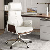 Reclining Leather Office Desk Chair High Back Adjustable Swivel White Executive Chair