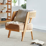 Modern Ash & Rattan Accent Chair Cotton & Linen Upholstery for Living Room