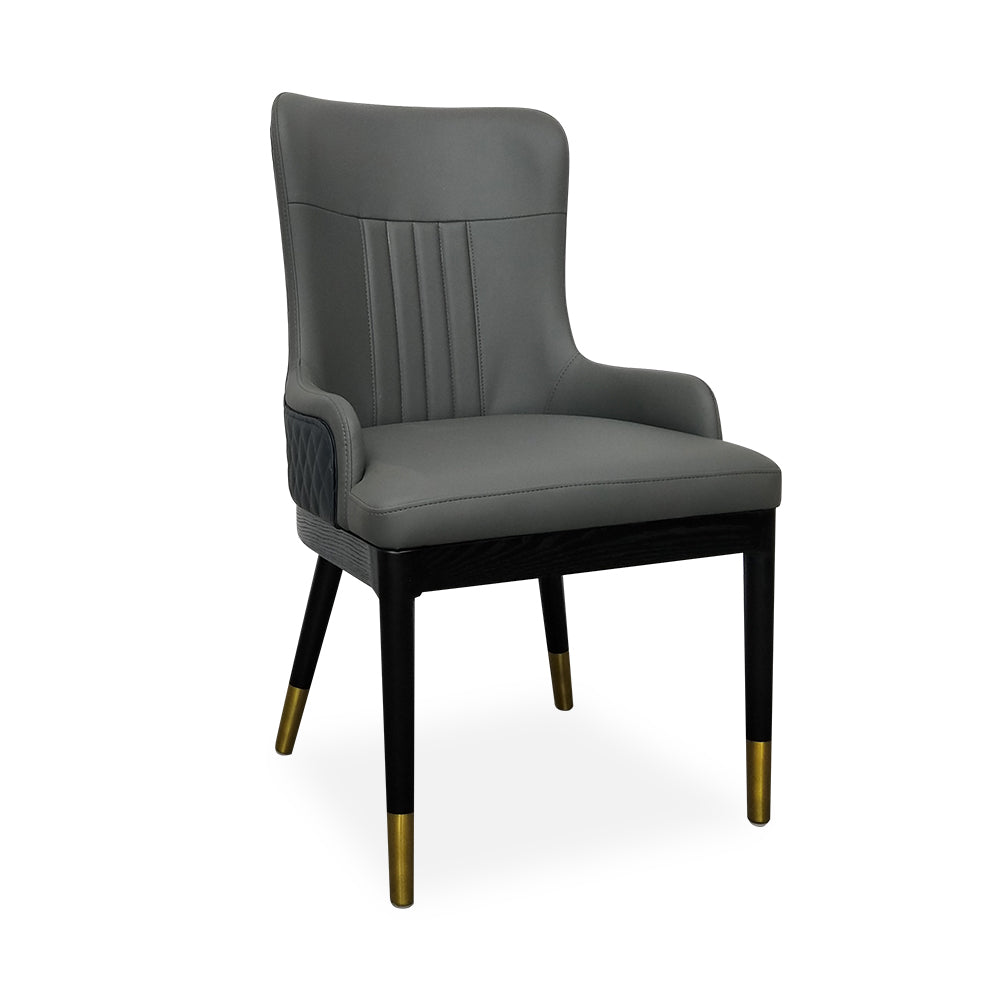 Modern Faux Leather Armed Gray Dining Chair with Metal Legs Set of 2