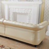 Champagne 4Seater Chesterfield Sofa with Ottoman Upholstered Faux Leather Sofa