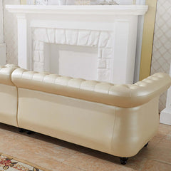 Glamorous Champagne Chesterfield Sofa with Ottoman, 4 Seater, Faux Leather