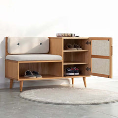 Modern shoe storage cabinet with door, entryway rattan shoe storage bench