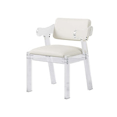 Chic acrylic white dining chair with arms and PU leather upholstery for a sophisticated touch