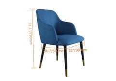 Stylish Set of 2 Modern MidCentury Upholstered Blue Fabric Dining Chairs with Arms for Contemporary Decor