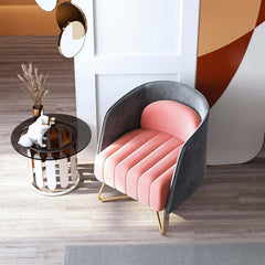 Chic Pink & Gray Velvet Upholstered Armchair with Gold Frame