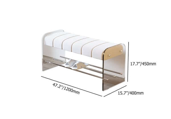 Sleek white upholstered bench with acrylic legs for modern entryway