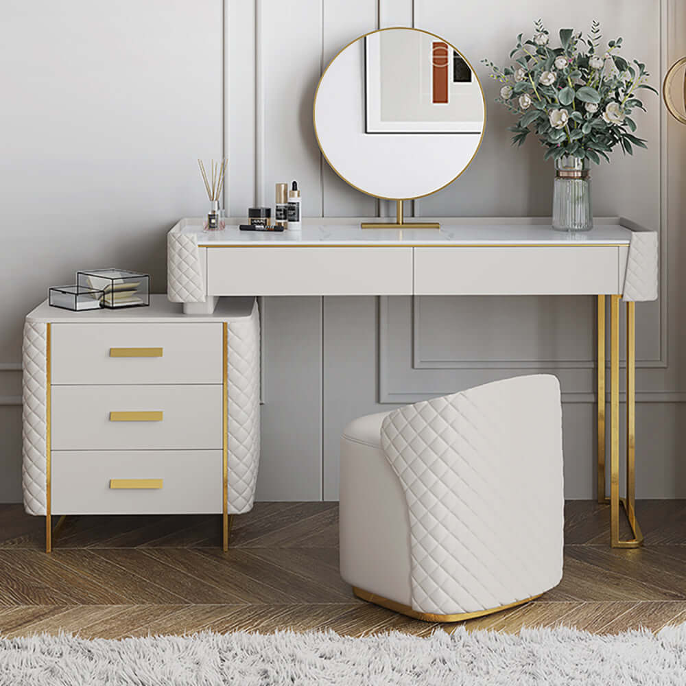 White Makeup Vanity Set Extendable Dressing Table Seat & Mirror Included - Cocochairs cocochairs White Makeup Vanity Set Extendable Dressing Table Seat & Mirror Included - Cocochairs cocochairs