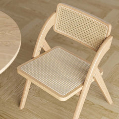 Set of 2 Japandi natural folding dining chairs made from solid wood and durable rattan