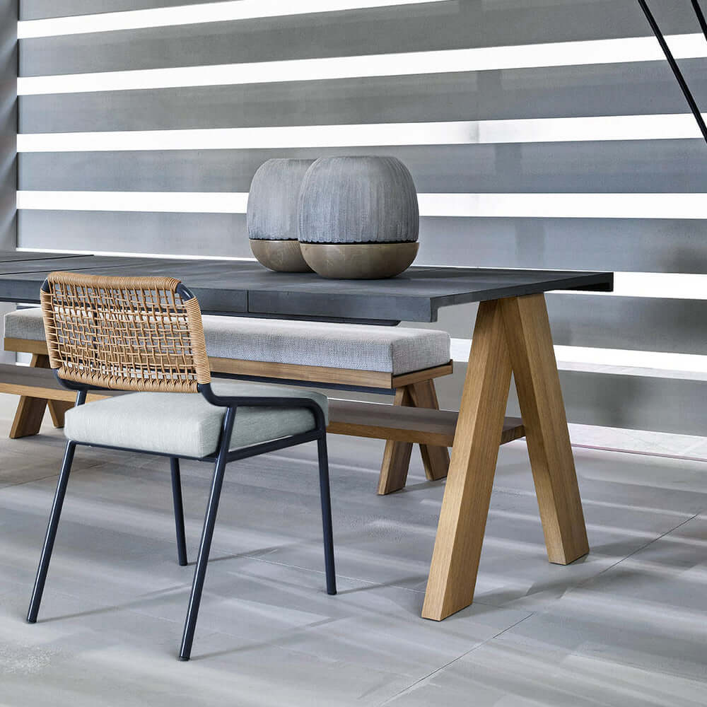 Contemporary 9-Piece Outdoor Dining Set with Marble Top & Aluminum Chairs