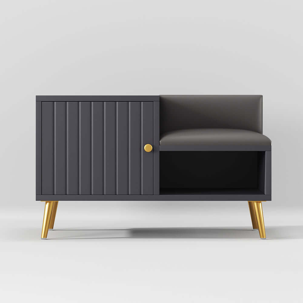 Contemporary white upholstered shoe rack bench with storage cabinet and shelf for hallway