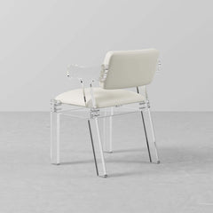 Elegant modern dining chair with arms upholstered in white PU leather for a luxurious look