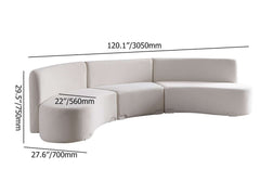 120 inch modern white curved sectional floor sofa with upscale velvet upholstery