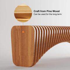 Modern wooden bench with unique curved design