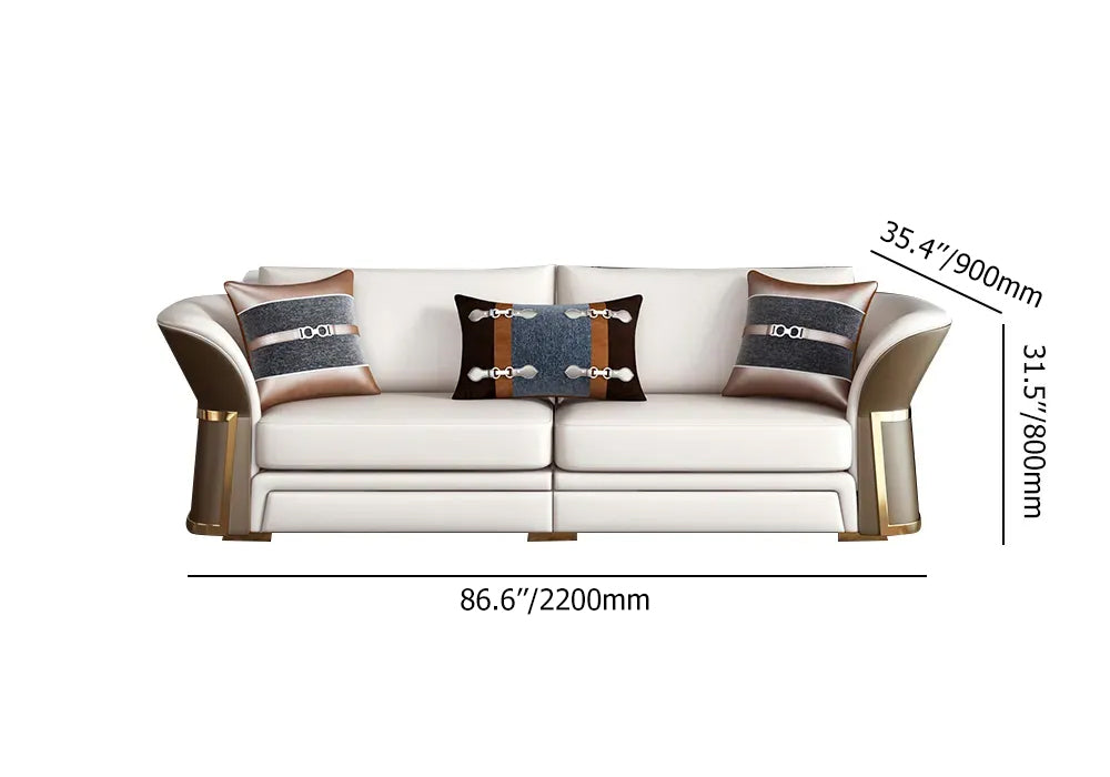 Modern Faux Leather Living Room Sofa Set in Brown & White Set of 3
