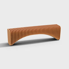 Modern wooden bench seat with curved design