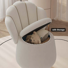 Contemporary white swivel velvet vanity stool with petal back for comfortable makeup application