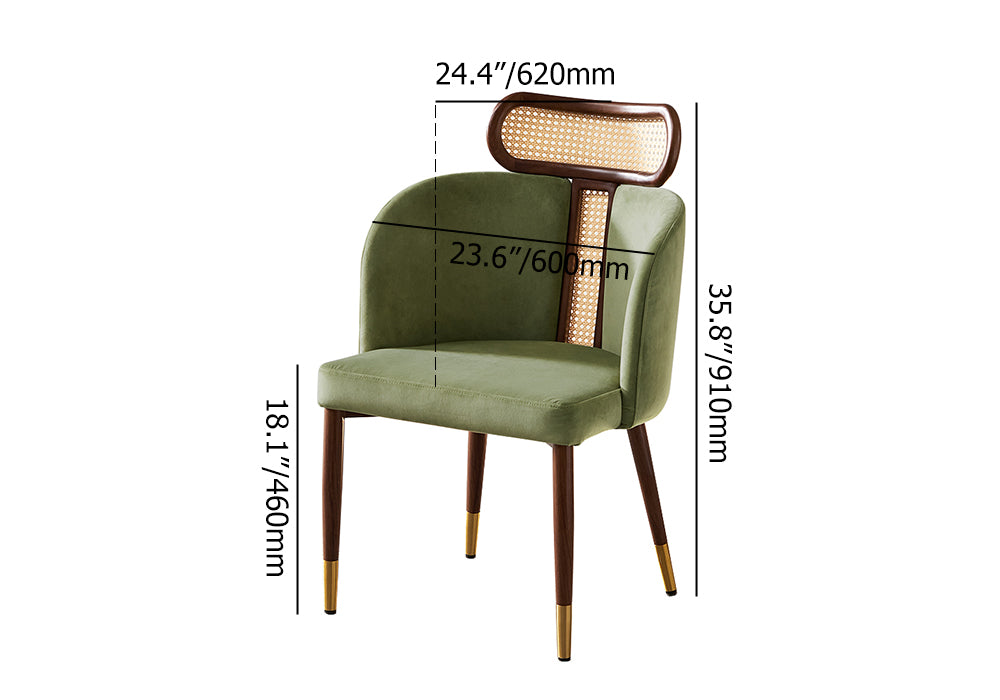 Modern Green Velvet Dining Chair Curved Back Rattan Dining Room Chairs (Set of 2)
