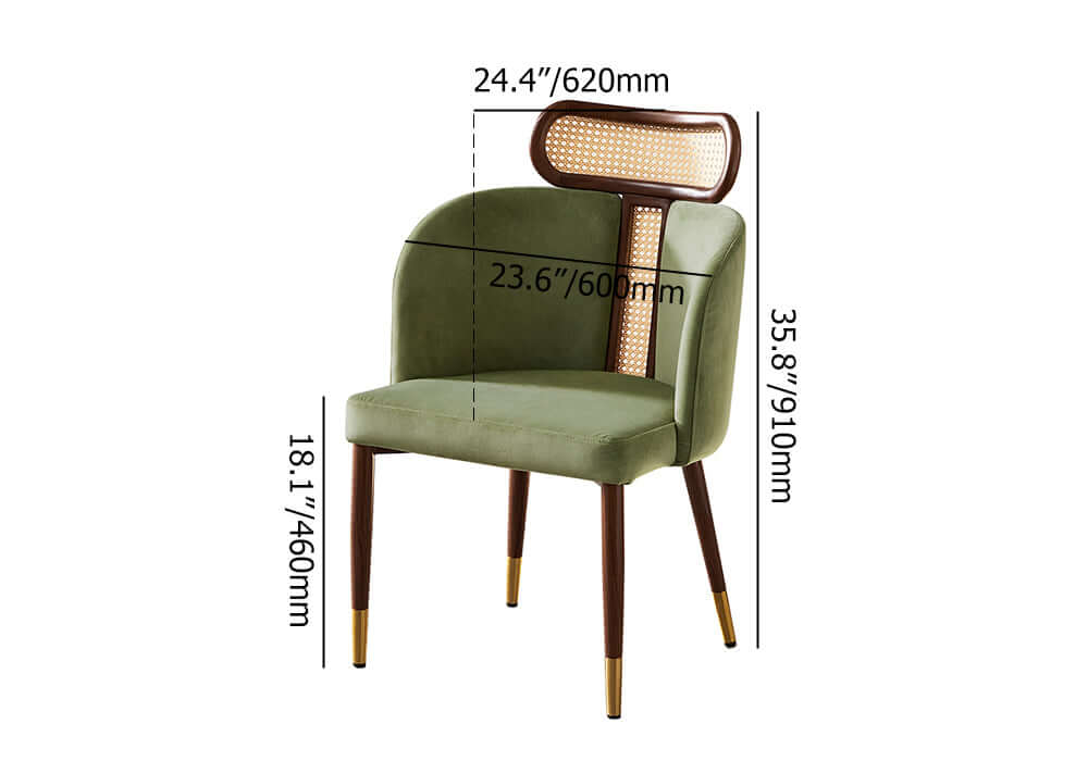 Modern green velvet dining chair with curved back design for comfortable seating