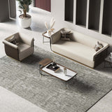 Modern OffWhite & Brown Sofa for 3 Seaters Microfiber Leather Upholstery Rectangle