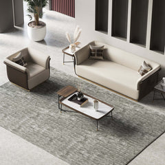 Sleek off-white and brown 3-seater sofa with Microfiber Leather Upholstery