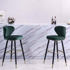 Chic and comfortable blue velvet barstools with backrest set of 3 for kitchen island