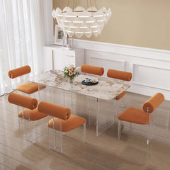 Luxurious orange velvet dining chairs with modern design, set of 2 acrylic side chairs