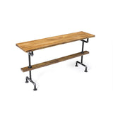 Industrial Long Bar Height Table Set for 6 Wooden 7 Piece Breakfast Table and Bar Stools