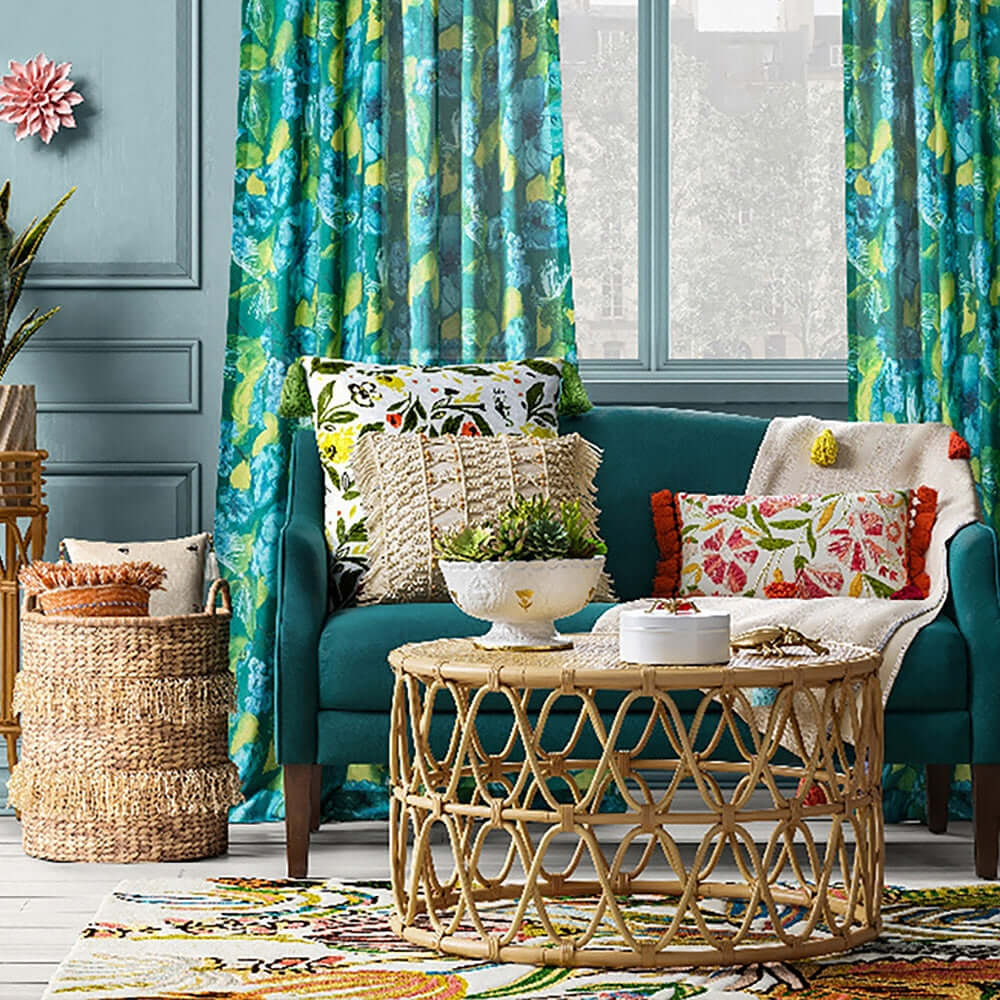 Boho style 2-piece natural rattan hand-woven coffee table and side table set for home decor