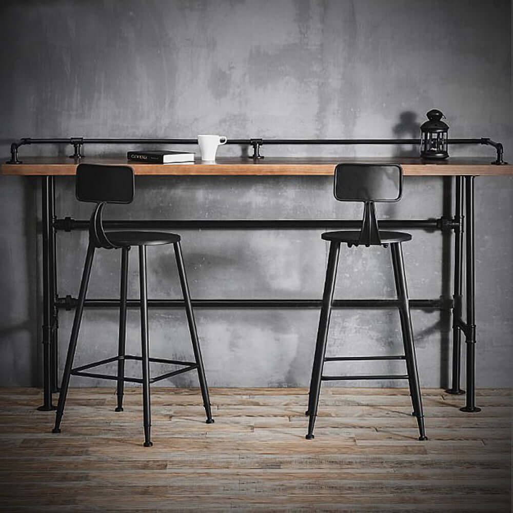 Industrial high natural bar table set with stools メイン画像