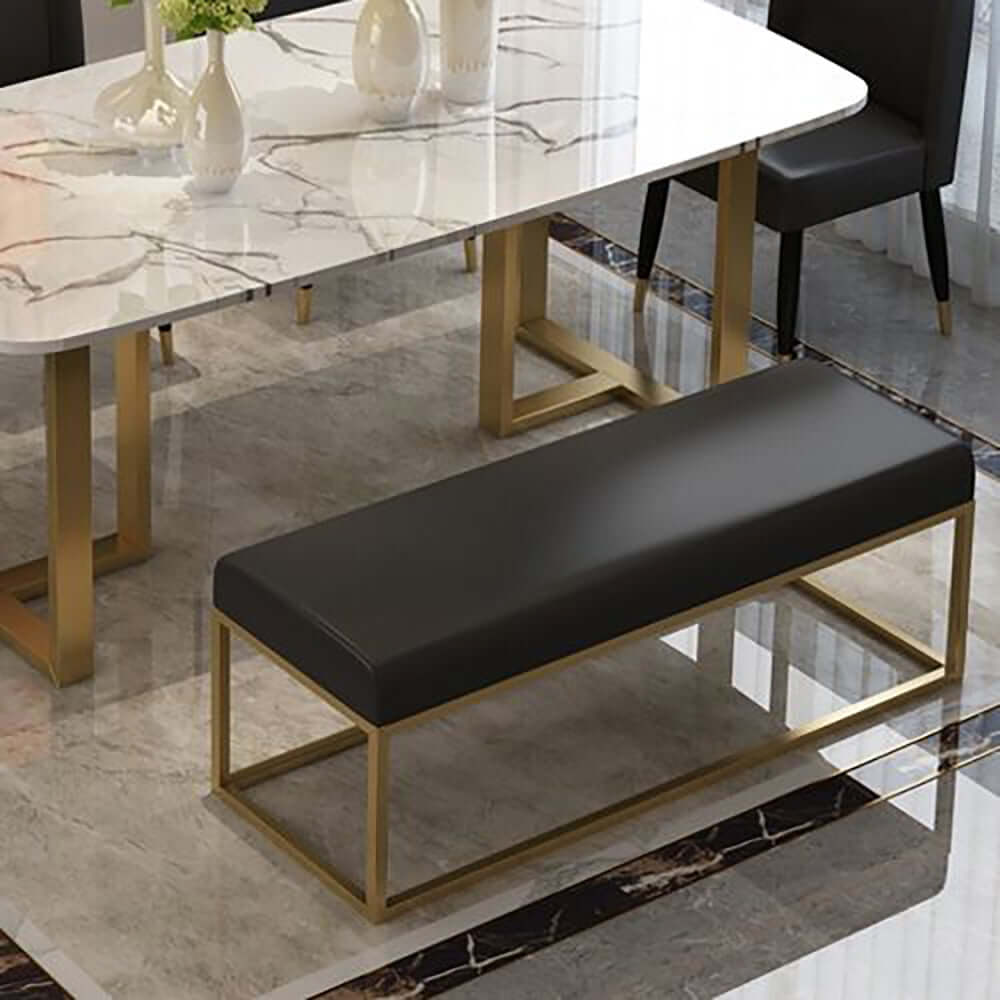 47" Black Faux Leather Dining Bench Upholstered Stainless Steel Gold Secondary image