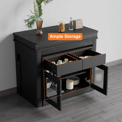 Contemporary walnut and gray dining set with extendable table, 4 chairs, and stylish storage sideboard